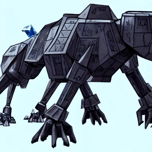 Image similar to a fusion between the tarrasque and an AT-AT, flat grey color, completely metal, imperial symbol, walking across ice planet, firing laser, concept art