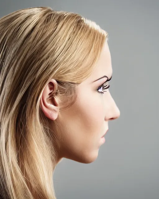 Prompt: side view profile portrait of a beautiful sexy young woman with blonde hair