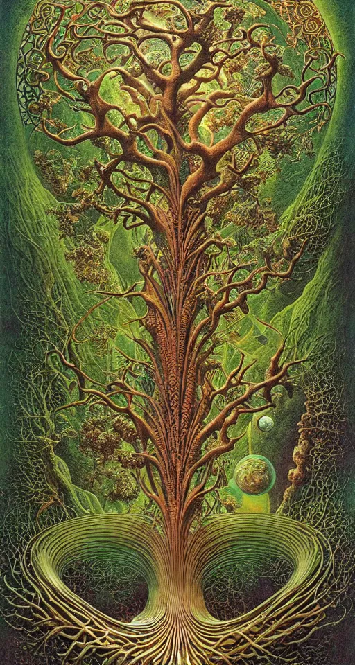 Image similar to tree of life by roger dean and andrew ferez, art forms of nature by ernst haeckel, divine chaos engine, symbolist, visionary, art nouveau, botanical fractal structures, organic, detailed, realistic, surreality