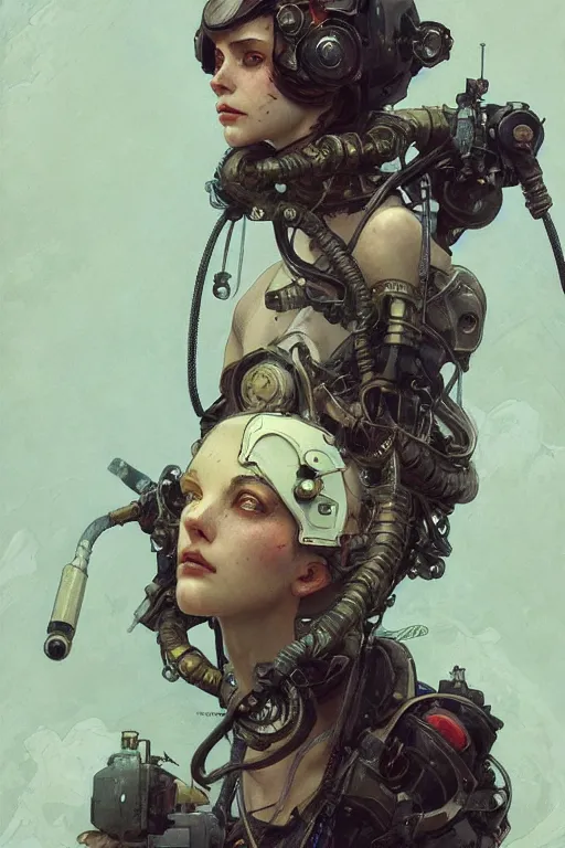 Image similar to A full portrait of a beautiful post apocalyptic deep sea diver, intricate, elegant, highly detailed, digital painting, artstation, concept art, smooth, sharp focus, illustration, art by Krenz Cushart and Artem Demura and alphonse mucha