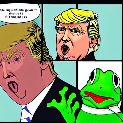 Prompt: donald trump licking a green frog in the matrix