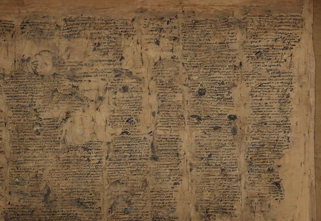 Prompt: an ancient scroll detailing the creation and expansion of the universe