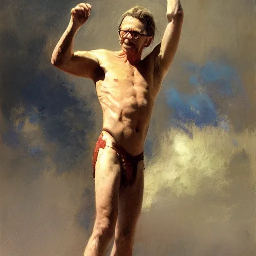 Image similar to Gary Oldman with an shredded, toned, inverted triangle body type, painting by Gaston Bussiere, Craig Mullins, XF IQ4, 150MP, 50mm, F1.4, ISO 200, 1/160s, natural light