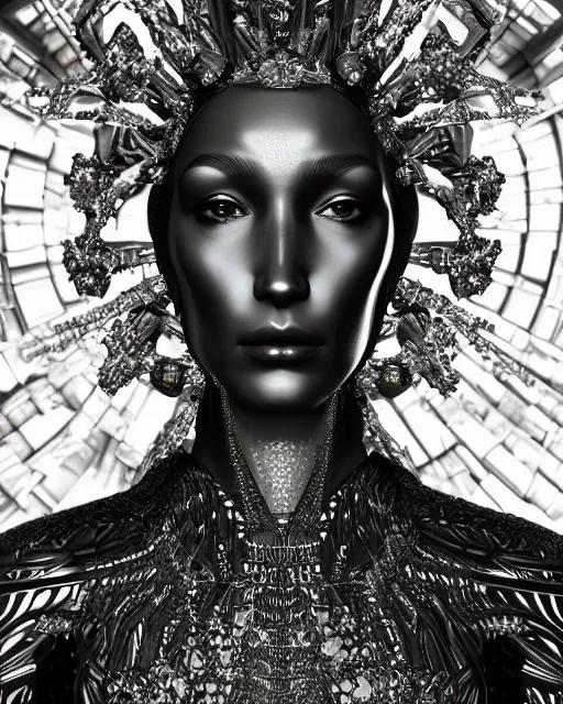 Image similar to a highly detailed metahuman 4 k close up render of an alien goddess bella hadid monument amor in iris van herpen dress schiaparelli in diamonds crystals swarovski and jewelry iridescent in style of alphonse mucha gustav klimt trending on artstation made in unreal engine 4