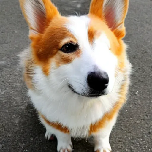 Prompt: white and brown corgi, twitter, photo