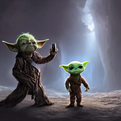 Image similar to babyyoda ( 2 0 2 1 ) is walking to a spaceship. he is walking next to babygroot ( 2 0 1 7 ). they are friends. photorealistic, digital art, epic fantasy, dramatic lighting, cinematic, extremely high detail, cinematic lighting, trending, artstation, cgsociety, 3 d ue 5, 4 k, hq