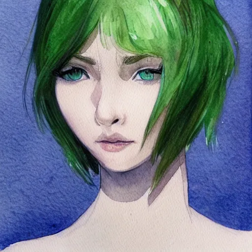 Prompt: short white haired girl, green eyes, portrait, watercolor, artstation, highly detailed, cute, by Ross tram