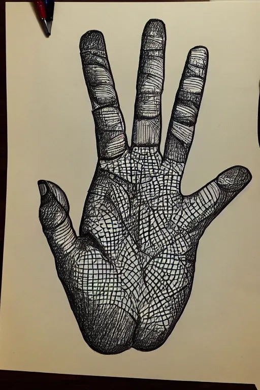 Image similar to a drawing of a hand with a pattern on it, an abstract drawing by max gubler, instagram contest winner, funk art, childs drawing, art on instagram, myportfolio