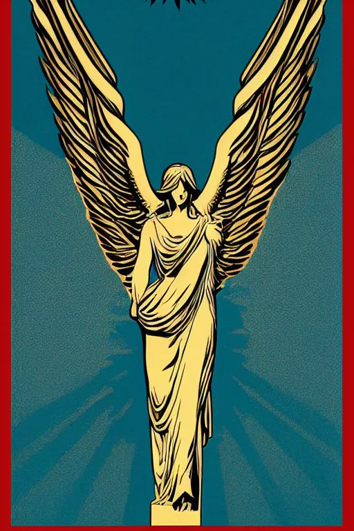 Image similar to Shepard Fairey poster of The Winged Victory of Samothrace, color, high resolution.