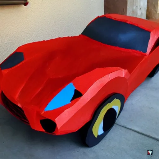 Image similar to Ferrari made of paper mache, paper mache art