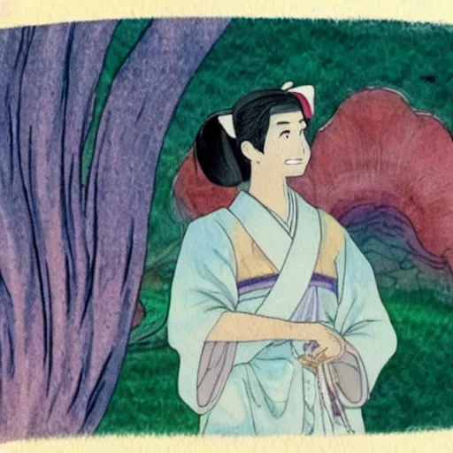 Prompt: ben shapiro in the tale of princess kaguya ( 2 0 1 3 ), beautiful, bright, smooth, wholesome, watercolor
