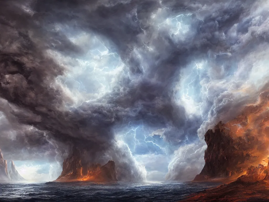 Prompt: a giant stormy rift in reality opens over a mesa, award-winning, trending on artstation, oil on canvas, masterpiece, matte painting