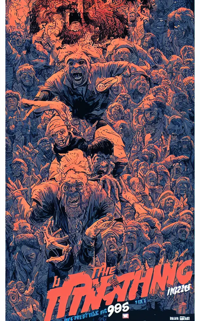 Prompt: the thing 1 9 8 2 movie poster, in the style of james jean and laurie greasley, dynamic composition, dramatic lighting, hyper - realistic, ultra detailed, creepy