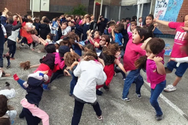 Image similar to angry mob of children violently protesting kindergarden food