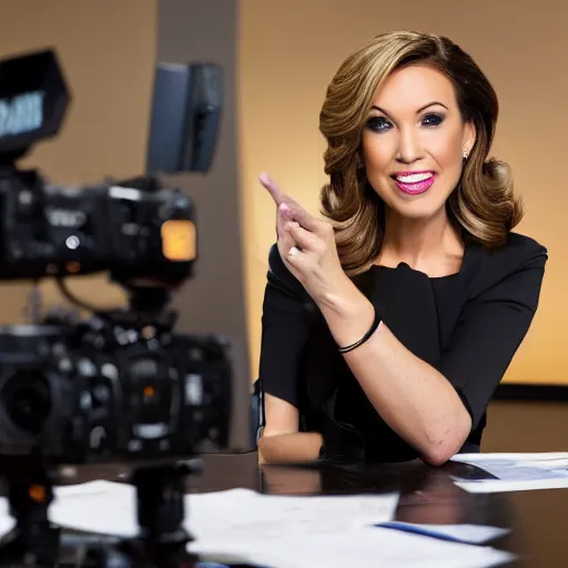 Image similar to cinematic studio photograph of a fox news anchorwoman at work, by daniella zalcman, highly detailed, canon eos r 3, f / 1. 4, iso 2 0 0, 1 / 1 6 0 s, 8 k, raw, unedited, symmetrical balance