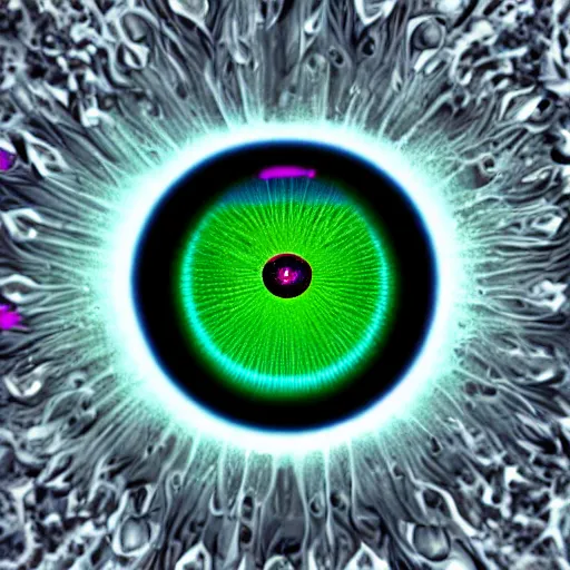 Image similar to photo of a detailed intricate floating eye hologram