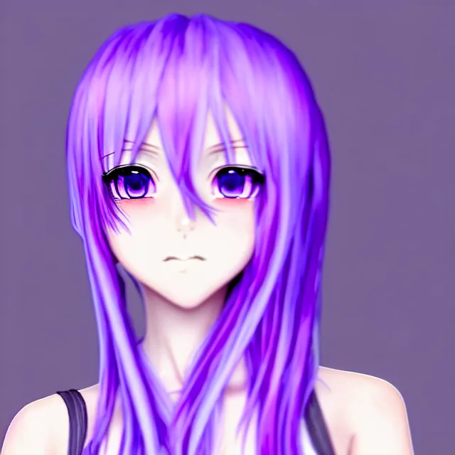 Prompt: a 3 d anime girl with lavender hair, purple eyes and white dress, profile photo, digital artwork, very beautiful face, extremely detailed