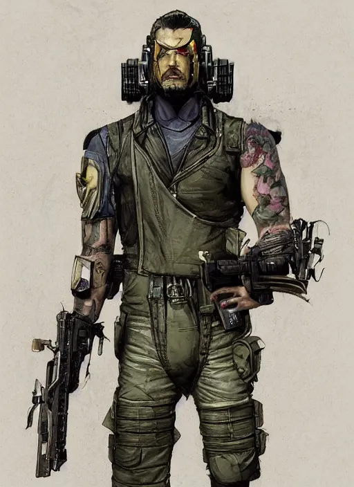 Image similar to menacing cyberpunk mercenary in military vest and jumpsuit wielding katana. dystopian. portrait by stonehouse and mœbius and will eisner and gil elvgren and pixar. realistic proportions. cyberpunk 2 0 7 7, apex, blade runner 2 0 4 9 concept art. cel shading. attractive face. thick lines.