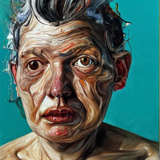 Image similar to high quality high detail painting by lucian freud and jenny saville, hd, multiverse, turquoise