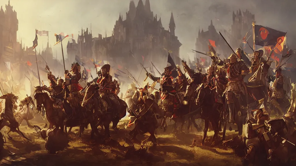 Image similar to william the conqueror and his army arrive at mcdonalds, painting by yuumei, bayard wu, wlop, tim white, ross tran, 4 k