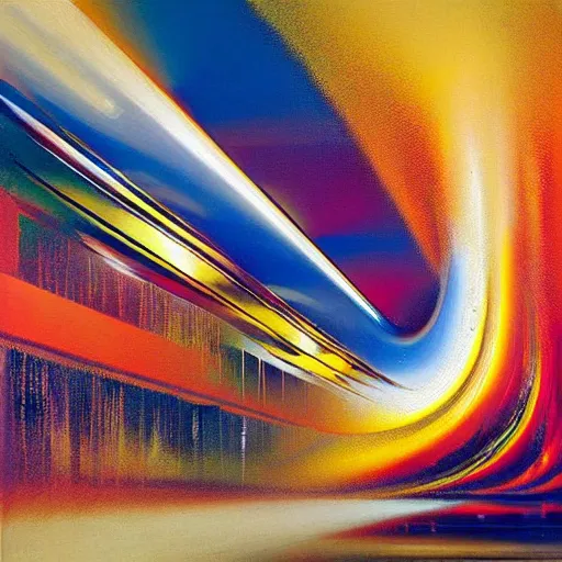 Image similar to abstract art representing momentum, oil painting by john berkey and gabriel dawe, masterwork