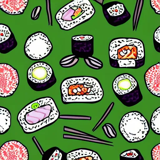 | Diffusion sushi, Stable food and japanese | onigiri, print of OpenArt pattern