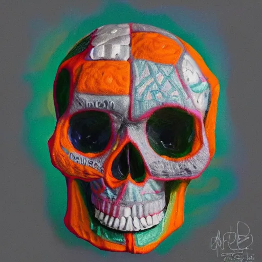 Prompt: intricate five star skull made out of marshmallows portrait by pablo picasso, oil on canvas, hdr, high detail, photo realistic, hyperrealism, matte finish, high contrast, 3 d depth, centered, masterpiece, vivid and vibrant colors, enhanced light effect, enhanced eye detail, artstationhd