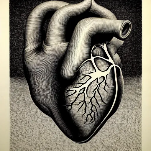 Prompt: surreal heart head anatomical atlas dissection center cut, lithography on paper conceptual figurative ( post - morden ) monumental dynamic soft shadow portrait drawn by hogarth and escher, inspired by goya, illusion surreal art, highly conceptual figurative art, intricate detailed illustration, controversial poster art, polish poster art, geometrical drawings, no blur