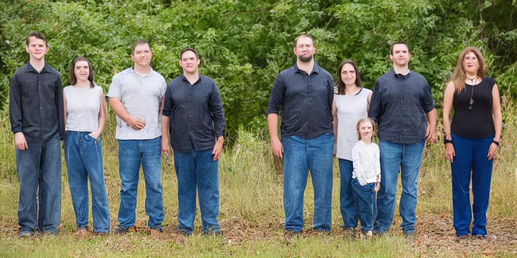 Prompt: awkward family photo, soiled pants, bad haircut, professional photography, 8k,