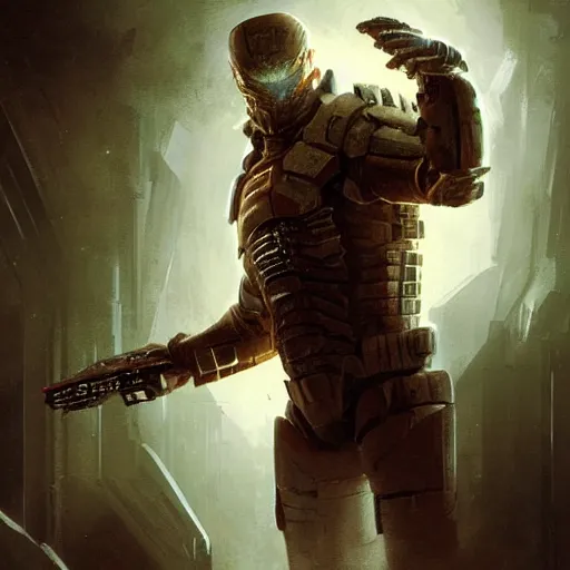 Image similar to portrait of sam worthington by greg rutkowski as a character from dead space