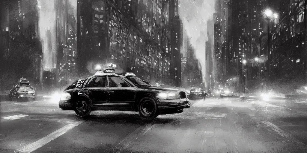 Image similar to taxi through the streets of chicago, night time, dramatic lighting, german expresionism, noir film, character sheet, fine details, concept design, high contrast, anthrophomorfic animals, kim jung gi, greg rutkowski, trending on artstation, 8 k, full body, turnaround, front view, back view, ultra wide angle