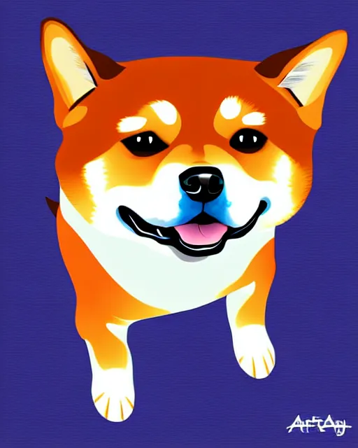 Prompt: vector illustration of a chibi shiba inu dog, digital painting, by artgem