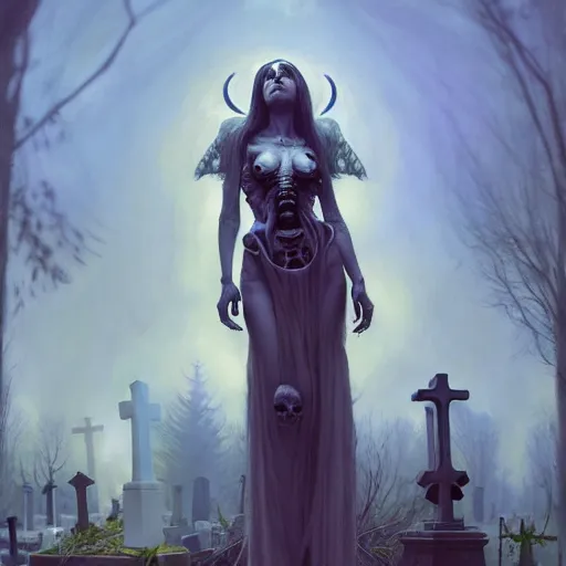 Image similar to bone goddess, beautiful girl, full body, bone throne, in a cemetary, realistic, serov, surikov, vasnetsov, repin, kramskoi, insanely detailed, charlie bowater, tom bagshaw, high resolution, octane rendered, unreal engine, illustration, trending on artstation, masterpiece, 8 k