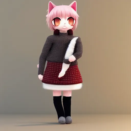 Prompt: cute fumo plush of a cat girl in a woolen sweater, anime girl, vray