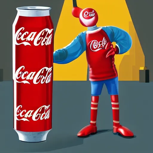 Prompt: An anthropomorphic can of coca-cola talking to an anthropomorphic can of pepsi cola, digital art, artstation