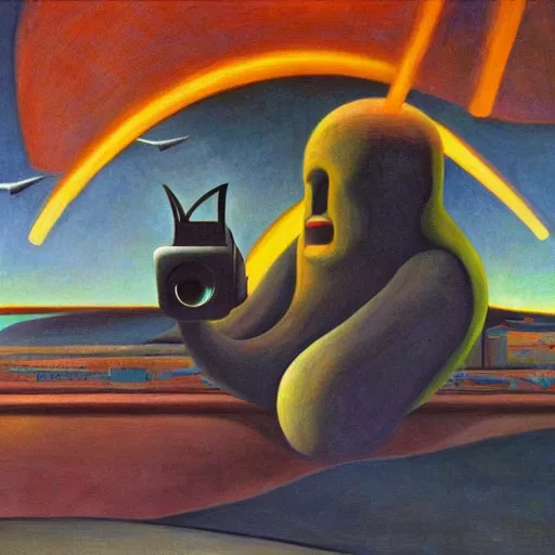 Image similar to cyclops who works at nasa, dystopian, pj crook, edward hopper, oil on canvas