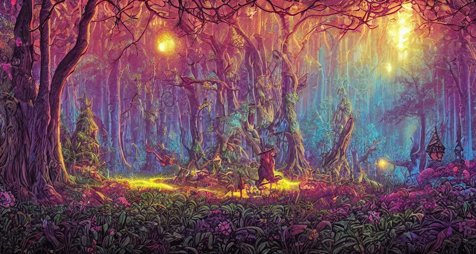 Prompt: Enchanted and magic forest, by Dan mumford,