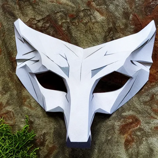 Prompt: wolf dragon wooden mask