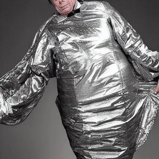 Prompt: chuck mcgill wrapped in an aluminum space blanket