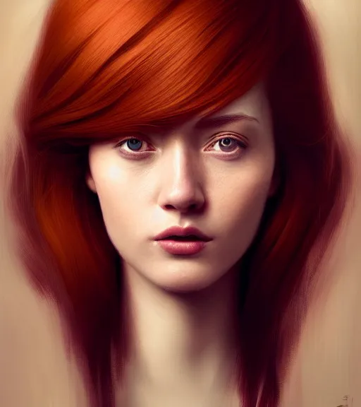 Image similar to portrait of a auburn hair, female, red wine, in heightened detail, poised, writing in journal, detailed facial expression, 8 k, hyperrealistic, detailed surroundings, intricate, elegant, highly detailed, centered, digital painting, cgsociety, concept art, smooth, sharp focus, illustration, by ( ross tran ), wlop