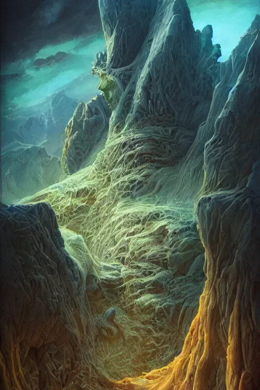 Image similar to iceberg lettuce face, painted by neil gaiman and glen orbik and julie bell and don maitz, trending on artstation, dramatic lighting isometric view epic fantasy, muted colors, futuresynth, psychedelic, lettrism