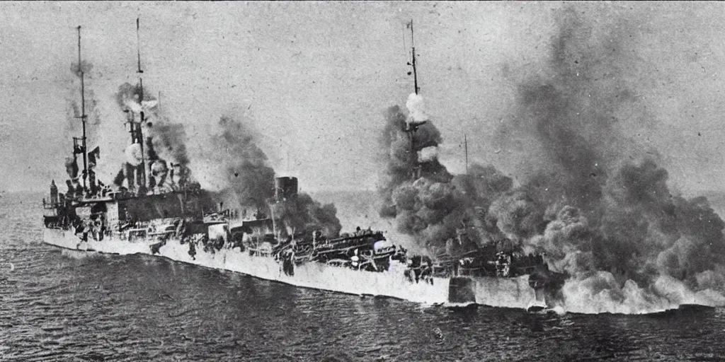 Prompt: Sinking of the SMS Szent Istvan, 1900s photography