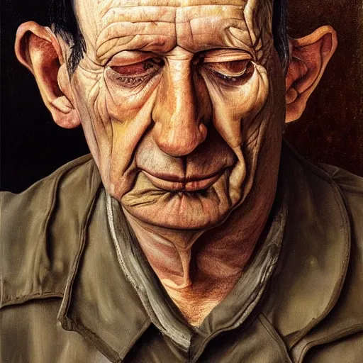 Image similar to high quality high detail painting by lucian freud, hd, portrait of balled man with no eyes
