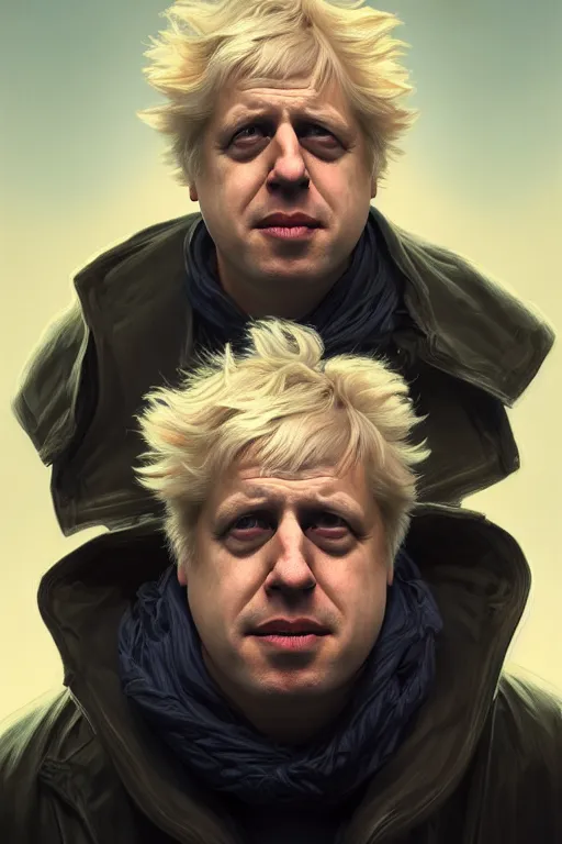 Image similar to Boris Johnson as Rick Sanchez, realistic portrait, symmetrical, highly detailed, digital painting, artstation, concept art, smooth, sharp focus, illustration, cinematic lighting, art by artgerm and greg rutkowski and alphonse mucha