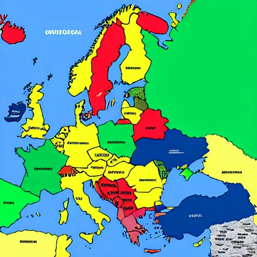 Image similar to a colored political map of europe. no labels or text. professional design, simple, controversial