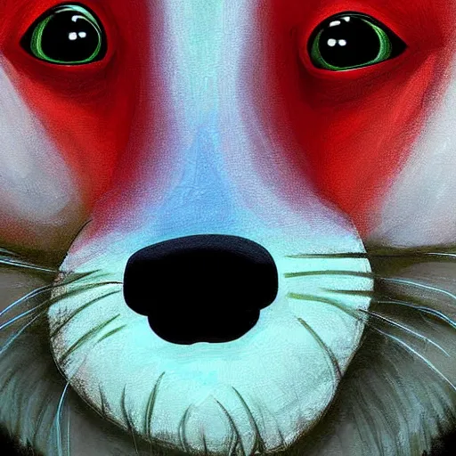 Image similar to zoomorphic a red face wolf, pepe the frog like face, digital painting, ultra sharp, by gary cook