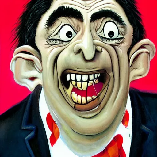 Image similar to a detailed painting mr. bean by gerald scarfe and ralph steadman