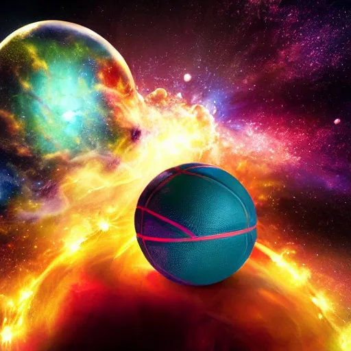 Image similar to a player dunking a basketball depicted as an explosion of a nebula