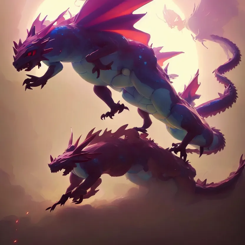 Image similar to a beautiful painting of a pokemon dragon. character design by cory loftis, fenghua zhong, ryohei hase, ismail inceoglu and ruan jia. artstation, volumetric light, detailed, photorealistic, fantasy, rendered in octane