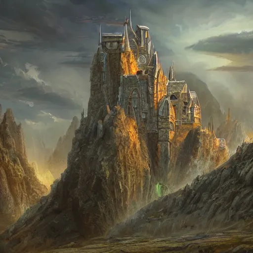 Prompt: The Sci-Fi castle in a stone landscape, wallpaper ,d&d art, fantasy, painted, 4k, high detail, sharp focus